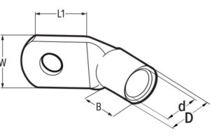 cable lug with 45 degrees angle technical draw