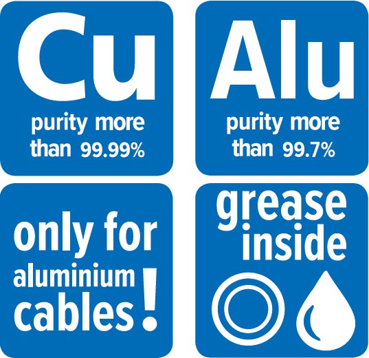 FEATURES CU ALU ONLY FOR ALU CABLES GREASE INSIDE