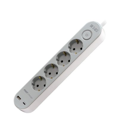 100 11 137 Πολύπριζο 4 θέσεων 1.5m με διακόπτη, Type-C & USB-A, 4 way Power strip