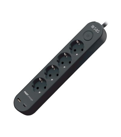 100 11 139 Πολύπριζο 4 θέσεων 1.5m με διακόπτη, Type-C & USB-A σε μαύρο χρώμα Power strip 4ways with switch & type c - usb a