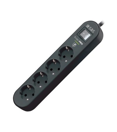 100 11 142 Πολύπριζο 4 θέσεων 1.5m με διακόπτη & Προστασία Υπέρτασης 4 way power strip with surge protection black color